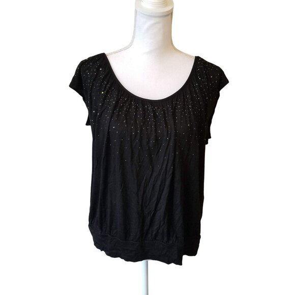 H&M Womens Black Cap Sleeve Top With Subtle Glitter Accents Size L - Picture 1 of 3